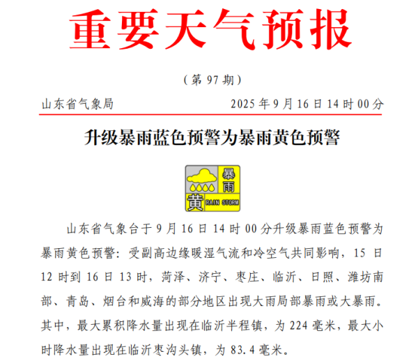 牛360配资 山东升级发布暴雨黄色预警！12市将有大雨到暴雨，局部大暴雨