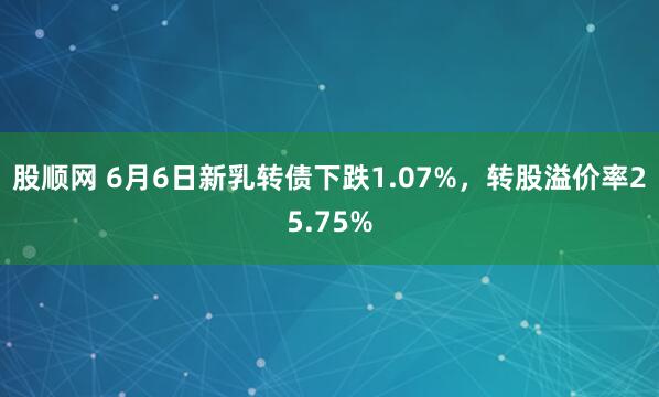 股顺网 6月6日新乳转债下跌1.07%，转股溢价率25.75%